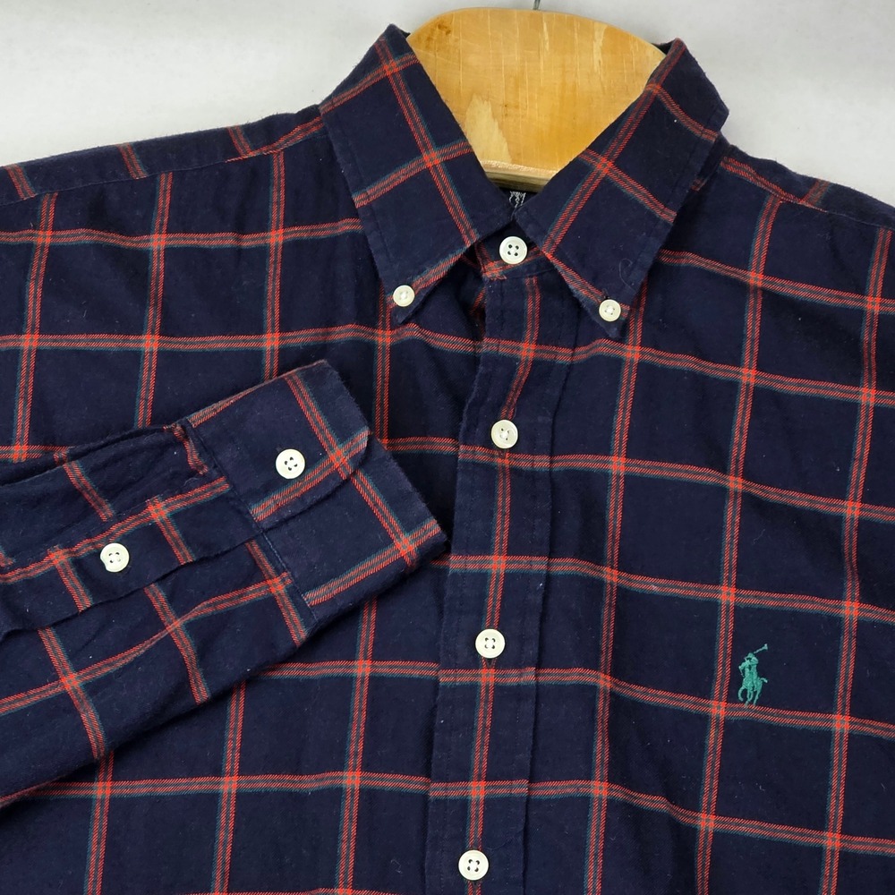 Ralph Lauren Men's Medium Button Down Plaid Light Flannel Shirt‎ Long Sleeve